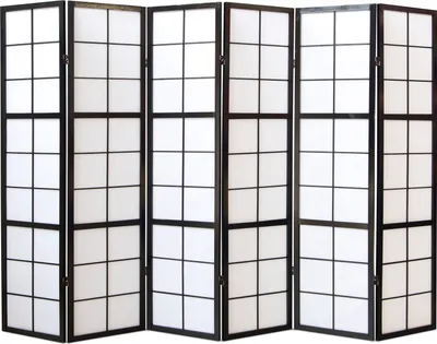 Image de 6 pan Shoji Paravent japonais bois en noir