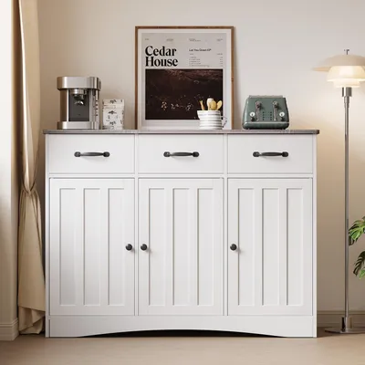 Immagine prodotto di Credenza BEALIFE a 3 ante 110x40x80 cm | Con cassetti, protezione antiribaltamento in MDF in look retrò/grigio | AP41