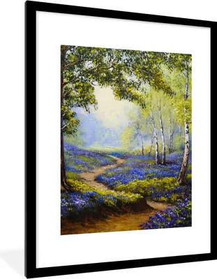 Produktbild von MuchoWow® Gerahmtes Poster Gemälde - Natur - Wald - Blumen - Ölfarbe 60x80 cm - Poster mit Schwarzem Bilderrahmen Wandposter Rahmen Foto Bilder - Wohnzimmer - Dekorationen - Prämie