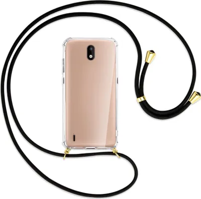Produktbild von Handykette Backcover-Schutzhülle mit Band (Metall goldfarben) für Nokia 1.3 - schwarz