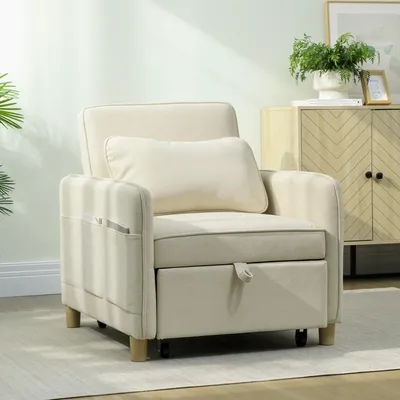 Produktbild von Schlafsessel 3 in 1 Umwandelbarer Sessel mit Bettfunktion, Breiter Sitzfläche für Wohnzimmer, Beige, für Schlafzimmer, wetterfest