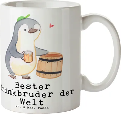 Produktbild von Mr. & Mrs. Panda Tasse Pinguin Bester Trinkbruder der Welt - Weiß - Geschenk, Becher, Teetasse, Keramiktasse, Party, Geschenkidee, Kaffeetasse, Kleinigkeit, Trinkbecher