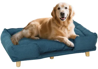 Produktbild von Hundebank – Hundesofa – Haustierbank – Tierbett – Weicher Liegeplatz – Dunkelblau mit waschbarem Kissen