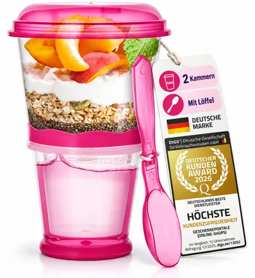 Produktbild von Müsli 2 Go Becher mit Löffel und Iso-Kühlfach Rot - Müslibecher to Go für Unterwegs, Joghurtbecher mit Kühlakku, Auslaufsicher & Praktisch