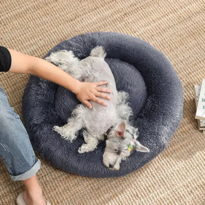 Productafbeelding van Draagbaar hondenbed - Hondenbed met pluisvulling/PP-vulling - Rond hondenbed - Huisdierenbed - Hondenbed met pluisvulling - Comfortabel hondenbed - Hondenmand - Donkergrijs hondenbed