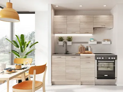 Produktbild von MIRJAN24 Küche Mela 180, Küchenzeile, 5 Schrank-Module frei kombinierbar, Küche-Set, Küchenmöbel (Sonoma Eiche/Petra Beige, ohne Beleuchtung)