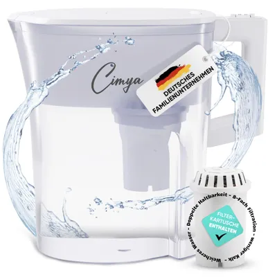 Wasserfilterkanne 2,4 L mit Filterpatrone, Aktivkohle, weiß