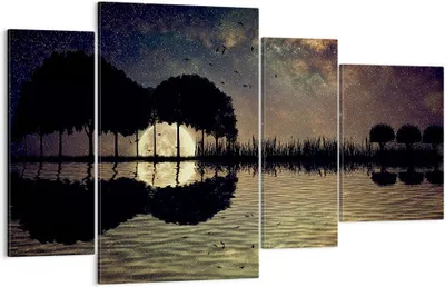 Produktbild von Bild auf Leinwand - Leinwandbild - See Nacht Wasser - 120x70cm - Wand Bild - Wanddeko - Wandbilder - Leinwanddruck - Bilder - Kunstdruck - Wanddekoration - Leinwand bilder - Wandkunst - DL120x70-3753
