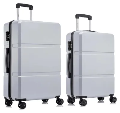 Produktbild von Hartschalen-Reisekoffer mit TSA-Schloss und YKK-Reißverschluss, Trolley-Kabinenkoffer mit 4 Rollen (Silber, L-XL-Set)