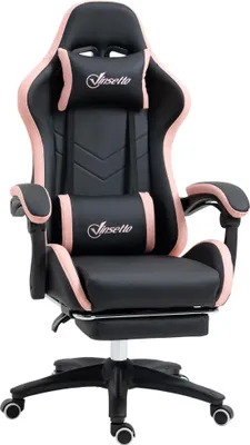 Produktbild von Bürostuhl, Gamingstuhl, 1 Kopfstütze, 1 Lendenstütze, Rosa + Schwarz