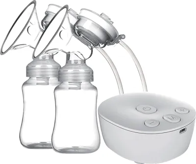 Produktbild von Doppelte elektrische Milchpumpe Freihaendige Milchpumpe zum Stillen 2 Modi und 9 einstellbare Stufen Geraeuscharmer Rueckflussschutz USB-betrieben mit 2 Stueck 150-ml-Milchflaschen