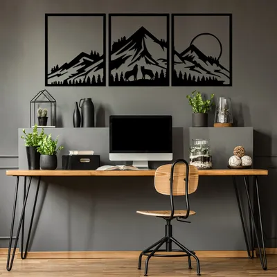 Image de Wallity, Mountain- SKL2498, Noir, Autres décorations pour la maison, 58 x 70 cm, 100% métal (épaisseur : 1