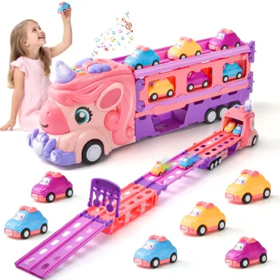 Image de Camions licornes avec de petites voitures - Jouets pour enfants de 2 à 6 ans