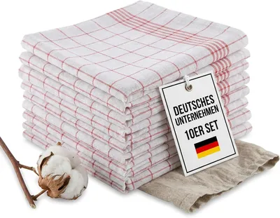 Produktbild von 10er Set Geschirrhandtuch aus Halbleinen, kariert, rot-Weiss, 50x70cm (rot)
