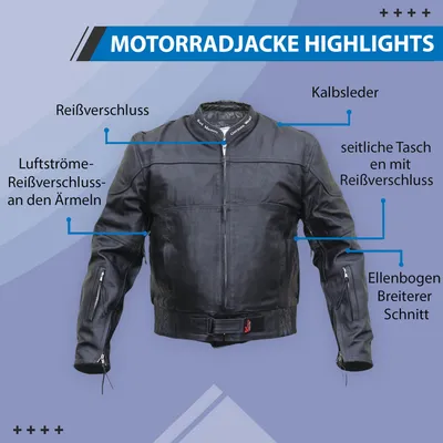 Produktbild von Motorrad Lederjacke Motorradjacke Cruiser biker Jacke Schwarz, Größe:52/L