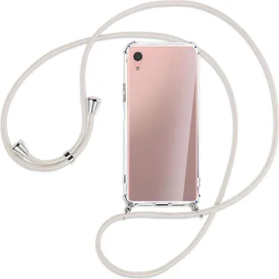 Produktbild von Handykette Backcover-Schutzhülle mit Band (Metall silberfarben) für Sony Xperia XA1 Plus - broken white
