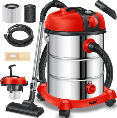 A collection of vacuum cleaner parts and accessories are displayed on a white background.
