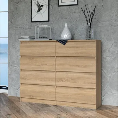 Image de Commode, chambre à coucher couloir, armoire, sideboard, highboard avec 8 tiroirs, largeur 120 cm hauteur 97 | Sonoma