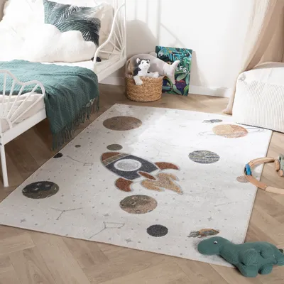 Produktbild von Volero - Waschbarer Kinderteppich - Mace Rocket Creme - 80x150 cm - Kinderzimmer, Babyzimmer