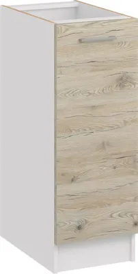 A single kitchen cabinet unit with a wood-effect door and a white body.