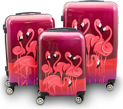 Produktbild von Berwin Kofferset Flamingo MS-17437, 3-teilig, Polycarbonat, XL: 77x53x30cm L: 67x44x24cm M: 57x37x22cm, 360-Grad-Rollen, integriertes Zahlenschloss, Doppelgriffe, höhenverstellbarer Teleskopgriff, Handgepäck (M), formstabil, mit Schutzfolie