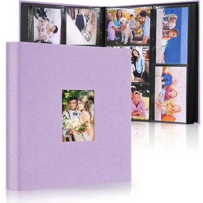 Produktbild von Großes Fotoalbum Einsteckalbum für 600 Fotos 10x15 cm Leinenbindung Personalisiert Schwarz Lila