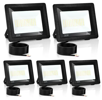 Obrázek produktu pro Eikuavons LED reflektor pro venkovní použití, 30W, IP66, s 3 teplotami barev: 3000K/4000K/6500K, sada 5 kusů
