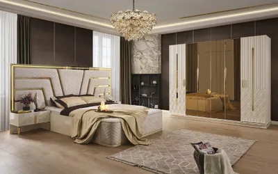 Obrázek produktu pro Postel do ložnice Designové postele postele Noční stolky Šatní skříň 4dílná sada