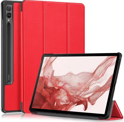 Produktbild von Mobigear Dreifach-Faltetui für Tablet, passend für Samsung Galaxy Tab S9 Plus, Klapphülle mit Stifthalter - Rot