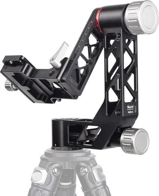 A black panoramic gimbal tripod head is shown mounted on a tripod head.