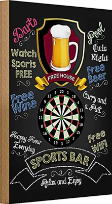 Produktbild von Holzschild Spruch 20x30cm sports bar Darts relax and enjoy