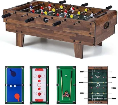 Produktbild von 4 in 1 Spieltisch, inkl. Zubehör, Multifunktionstisch mit Kickertisch & Tischtennistisch & Billardtisch & Tischhockey, Multigame-Tisch für Bars, Partys, für Kinder & Erwachsene