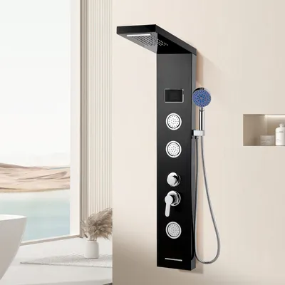 Produktbild von Vigevee Multifunktionales Duschpaneel Schwarz mit Massagedüsen