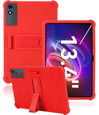 Image de Étui de protection pour tablette TABWEE T60 Pro de 13,4 pouces, en silicone souple résistant aux chocs, avec support intégré, de couleur rouge