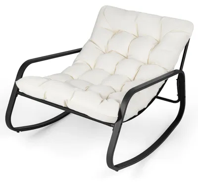 Produktbild von KOMFOTTEU Schaukelstuhl Outdoor, Relaxsessel mit abnehmbarem Sitzpolster & breiten Sitzfläche, ergonomischer Schaukelsessel bis zu 205 kg belastbar, Loungesessel für Balkon & Garten, 91 x 120 x 78 cm