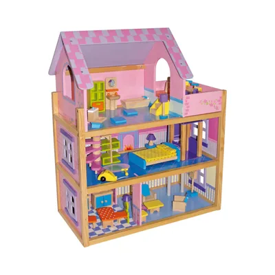 Productafbeelding van Groot houten poppenhuis in roze kleur