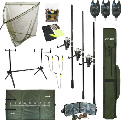 Produktbild von Fish-Xpro Improve Mega Carp Set 3-Rods - 3 pruty - Navijáky - Kaprařská podběráková síťka - Rod Pod - Indikátor záběru - Odvazovací podložka - Přepravní pouzdro