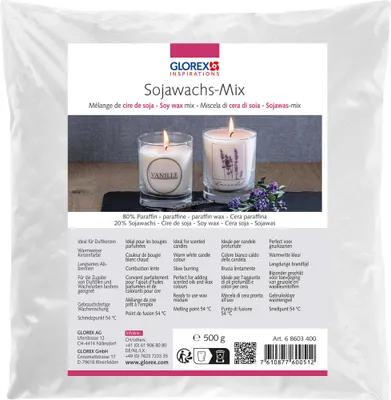 Produktbild von GLOREX 6 8603 400, 500 g, Weiß, 20 % Sojawachs, 80 % Paraffin, 1 Stück(e)