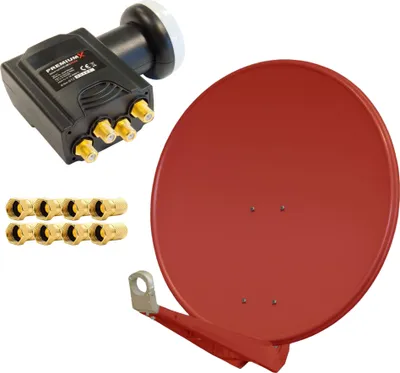 Produktbild von PremiumX DELUXE85 Alu Ziegelrot 85cm Antenne Digital SAT Schüssel DELUXE LNB Quad + 8x F-Stecker