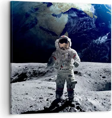 Produktbild von Bild auf Leinwand - Leinwandbild - Astronaut Mond Erde Raum - 60x60cm - Wand Bild - Wanddeko - Leinwanddruck - Bilder - Kunstdruck - Wanddekoration - Leinwand bilder - Wandkunst - AC60x60-2864