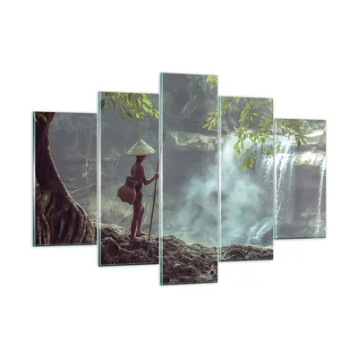 Produktbild von Bilder auf glas - 5 Teile - Asien Junge Wasserfall - 150x100cm - Glasbilder - Wandbilder - Bilder - zum Aufhängen bereit - Wanddekoration aus Glas - Glas Bilder - Wandbild auf Glas - GEA150x100-4307