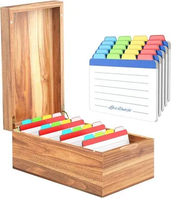 Produktbild von Famanu Indexkartenhalter mit 4 Fächern für 600 Karten - Holz Rezeptbox und Organizer