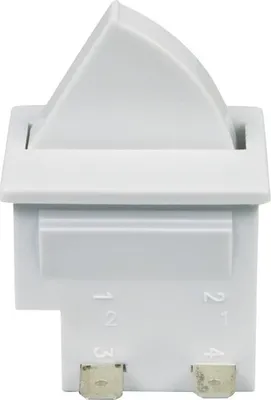 A white and gray light switch with numbered terminals.