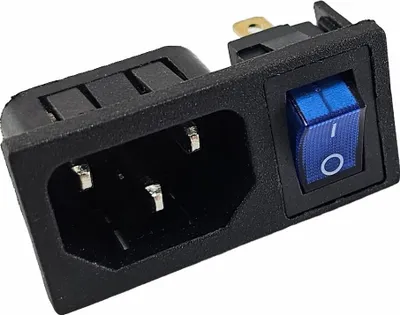 Produktbild von Kaltgeräte-Steckverbinder C-14 10A/250V, mit blauem 3Pol Schalter 6A/250V, Bel.