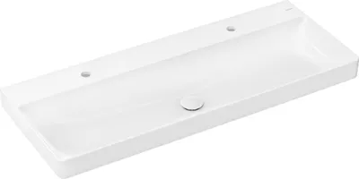 Zdjęcie produktu dla Hansgrohe podwójna umywalka Xelu Q 1200x480mm z 2 otworami na baterie i przelewem SmartClean biała, 61042450