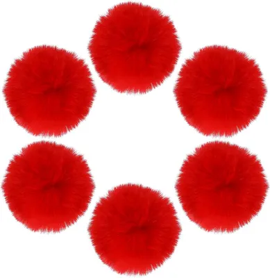 Productafbeelding van Pompons van kunstbont - Set van 6 - 7 cm - Kleurrijke ballen - Pluizige pluche ballen - Decoratie voor hoeden - Sjaals