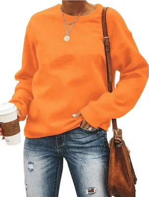 Produktbild von ASKSA Damen Pullover Rundhals Einfarbige Sweatshirt Herbst Winter Langarmshirt Casual Lose Oberteile, Orange, M