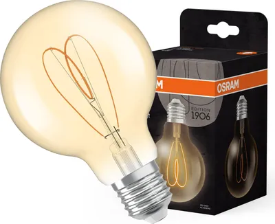Zdjęcie produktu dla Żarówka LED Dekoracyjna G80 Kula E27 4.9W = 40W 470lm 2200K Ciepła CRI90 300° Bursztynowa Ściemnialna Vintage 1906 Osram