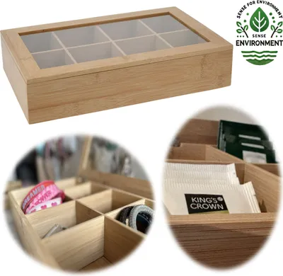 Produktbild von LS-LebenStil Holz Aufbewahrungsbox 8 Fächer32x20cm durchsichtiger Deckel Teebox Teekiste Schmuckkiste Schmuckkasten Schmuckkästchen Organizer