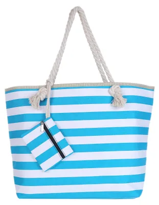 Produktbild von Große Strandtasche Shopper mit Reißverschluss - maritime Streifen türkis-weiß